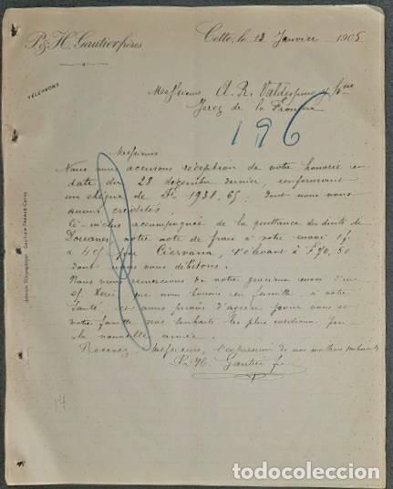 Lettere commerciali: Carta comercial. P. & H. Gautierfr&eacute;res. Cette. Francia 1905
