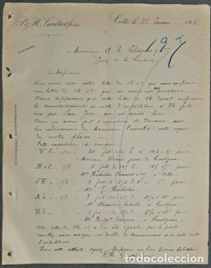 Lettere commerciali: Carta comercial. P. & H. Gautierfr&eacute;res. Cette. Francia 1905