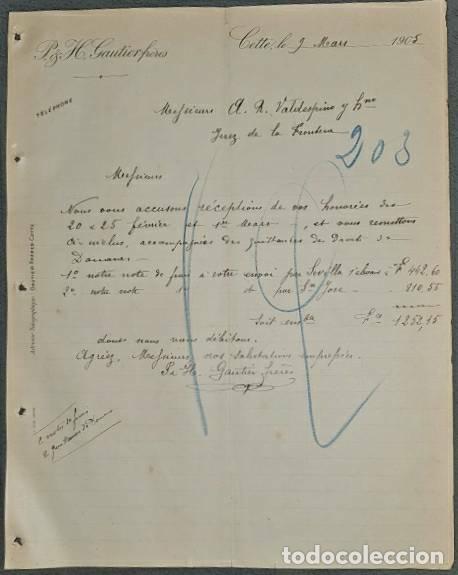 Lettere commerciali: Carta comercial. P. & H. Gautierfr&eacute;res. Cette. Francia 1905