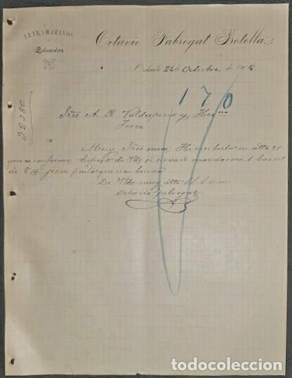 Lettere commerciali: Carta comercial. Octavio Fabregat Botella. Ultramarinos y Coloniales. Orihuela 1905