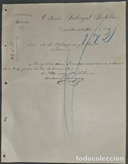 Lettere commerciali: Carta comercial. Octavio Fabregat Botella. Ultramarinos y Coloniales. Orihuela 1905
