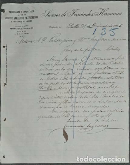 Cartas comerciales: Carta comercial. Sucesor de Fern&aacute;ndez Hermanos. Negociante y Exportador Corchos. Sevilla.Espa&ntilde;a 1905