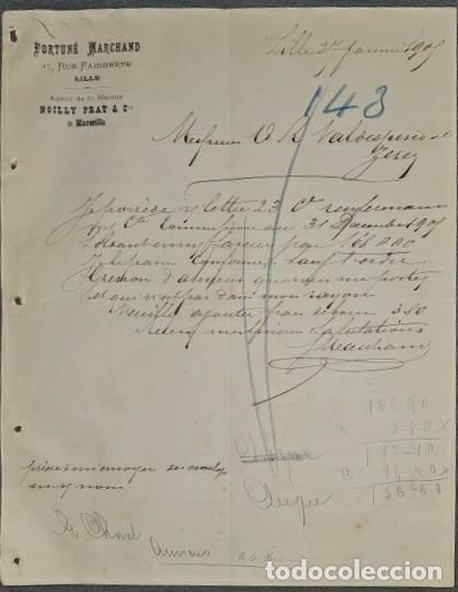 Cartas comerciales: Carta comercial. Fortun&eacute; Marchand. Agent. Lille. Francia 1905