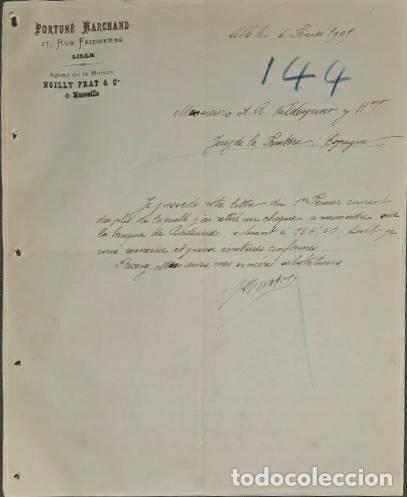Cartas comerciales: Carta comercial. Fortun&eacute; Marchand. Agent. Lille. Francia 1905