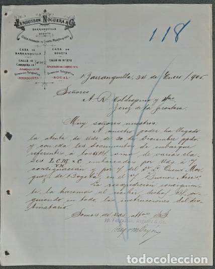 Cartas comerciales: Carta comercial. Ferguson Noguera & C&ordf;. Barranquilla. Colombia 1905