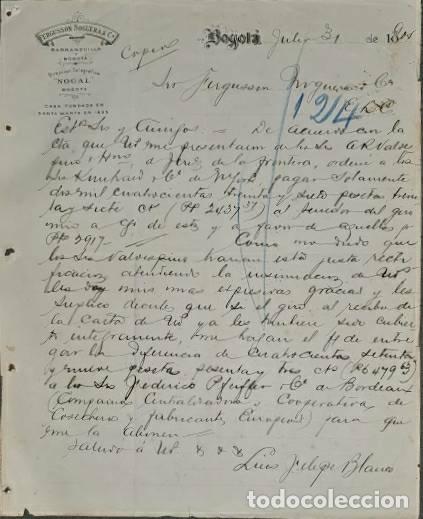 Cartas comerciales: Carta comercial. Ferguson Noguera & C&ordf;. Bogot&aacute;. Colombia 1905