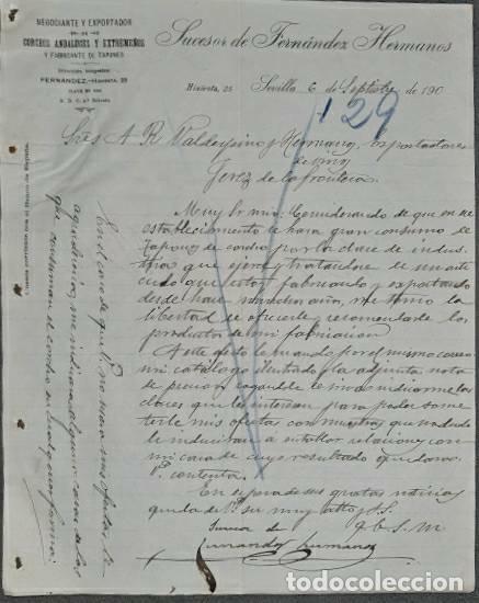 Cartas comerciales: Carta comercial. Sucesor de Fern&aacute;ndez Hermanos. Negociante y Exportador Corchos. Sevilla.Espa&ntilde;a 1905