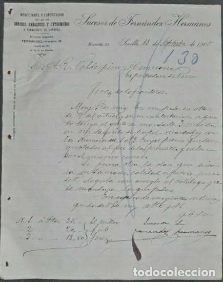 Cartas comerciales: Carta comercial. Sucesor de Fern&aacute;ndez Hermanos. Negociante y Exportador Corchos. Sevilla.Espa&ntilde;a 1905