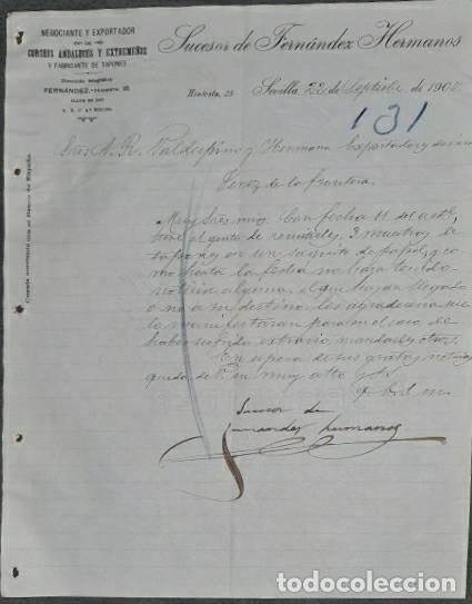 Lettere commerciali: Carta comercial. Sucesor de Fern&aacute;ndez Hermanos. Negociante y Exportador Corchos. Sevilla.Espa&ntilde;a 1905