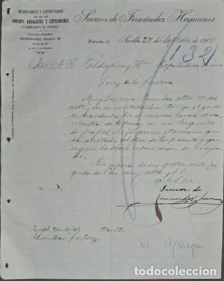 Lettere commerciali: Carta comercial. Sucesor de Fern&aacute;ndez Hermanos. Negociante y Exportador Corchos. Sevilla.Espa&ntilde;a 1905