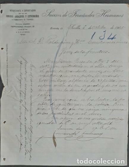 Lettere commerciali: Carta comercial. Sucesor de Fern&aacute;ndez Hermanos. Negociante y Exportador Corchos. Sevilla.Espa&ntilde;a 1905
