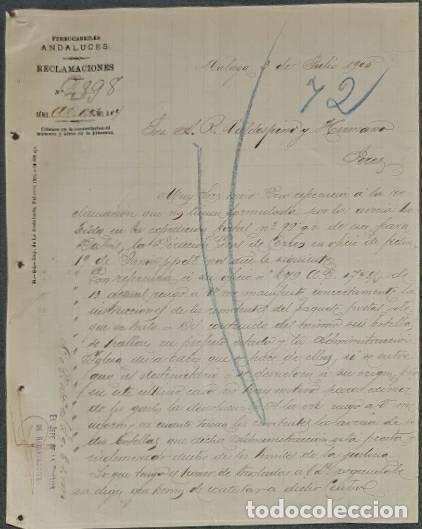 Lettere commerciali: Carta comercial. Ferrocarriles Andaluces. Reclamaciones. M&aacute;laga. Espa&ntilde;a 1905