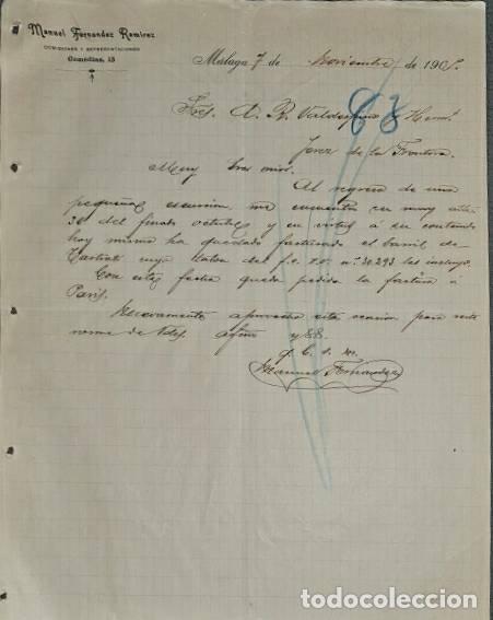 Lettere commerciali: Carta comercial. Manuel Fern&aacute;ndez Ramirez. Comisiones y Representaciones. M&aacute;laga. Espa&ntilde;a 1905