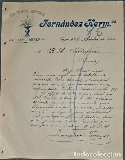 Lettere commerciali: Carta comercial. Fern&aacute;ndez Hermanos. Gran taller de hojalater&iacute;a. Gij&oacute;n. Espa&ntilde;a 1904