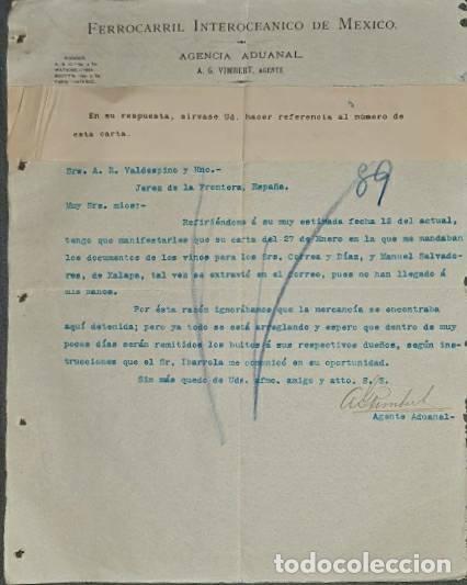 Lettere commerciali: Carta comercial. Ferrocarril Interoce&aacute;nico de M&eacute;xico. Agencia Aduanal. Veracruz. M&eacute;xico 1905