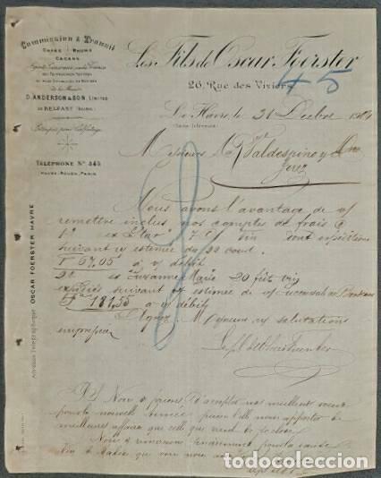 Lettere commerciali: Carta comercial. Les Fils de Oscar Foerster. Commission & Transit. Le Havre. Francia 1904