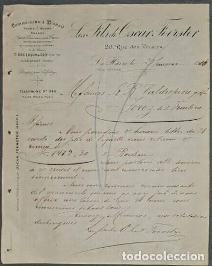 Lettere commerciali: Carta comercial. Les Fils de Oscar Foerster. Commission & Transit. Le Havre. Francia 1905