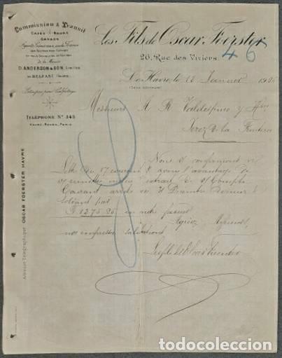 Lettere commerciali: Carta comercial. Les Fils de Oscar Foerster. Commission & Transit. Le Havre. Francia 1905