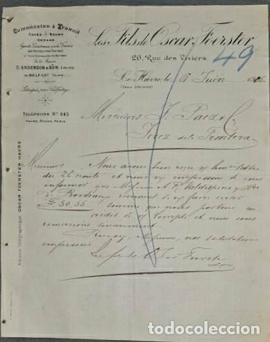 Lettere commerciali: Carta comercial. Les Fils de Oscar Foerster. Commission & Transit. Le Havre. Francia 1905