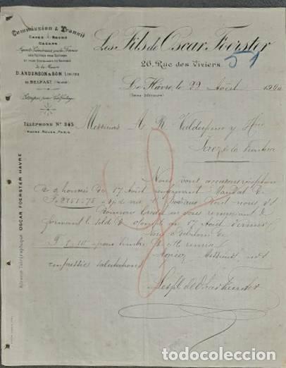Lettere commerciali: Carta comercial. Les Fils de Oscar Foerster. Commission & Transit. Le Havre. Francia 1905