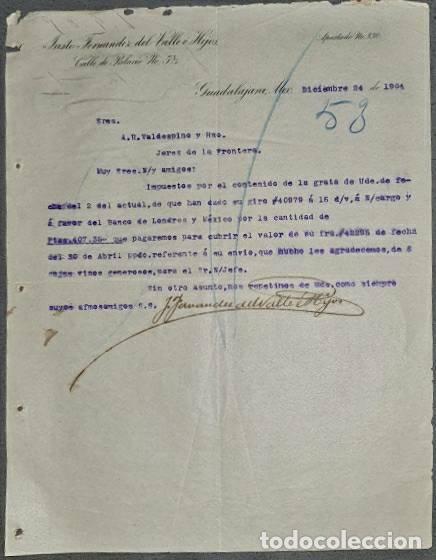 Lettere commerciali: Carta comercial. Justo Fern&aacute;ndez del Valle &eacute; Hijos. Guadalajara. M&eacute;xico 1904