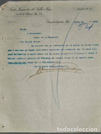 Lettere commerciali: Carta comercial. Justo Fern&aacute;ndez del Valle &eacute; Hijos. Guadalajara. M&eacute;xico 1905