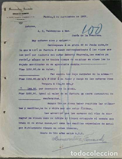 Lettere commerciali: Carta comercial. Buenaventura Fern&aacute;ndez. Almac&eacute;n de abarrotes. Puebla. M&eacute;xico 1905