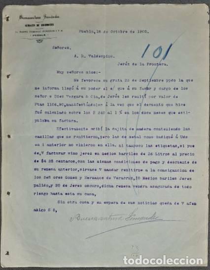 Lettere commerciali: Carta comercial. Buenaventura Fern&aacute;ndez. Almac&eacute;n de abarrotes. Puebla. M&eacute;xico 1905