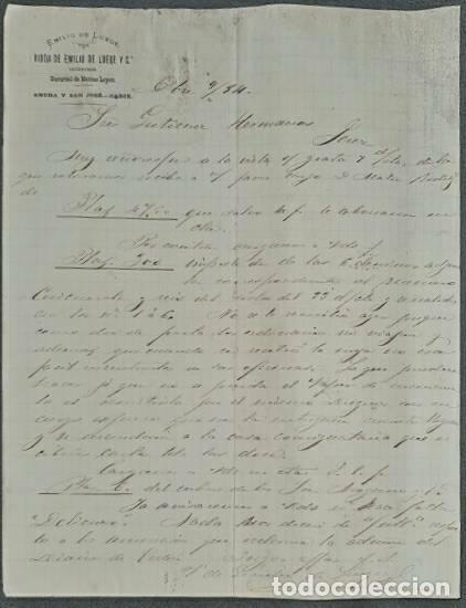 Lettres commerciales: Carta comercial. Emilio de Luege Viuda. C&aacute;diz. Espa&ntilde;a 1884