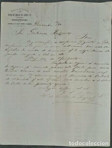 Lettres commerciales: Carta comercial. Emilio de Luege Viuda. C&aacute;diz. Espa&ntilde;a 1884