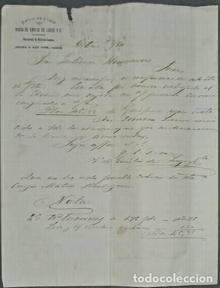Lettres commerciales: Carta comercial. Emilio de Luege Viuda. C&aacute;diz. Espa&ntilde;a 1884