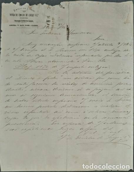 Lettres commerciales: Carta comercial. Viuda de Emilio Luege. C&aacute;diz. Espa&ntilde;a 1884