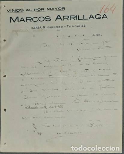 Lettres commerciales: Carta comercial. Marcos Arrillaga. Vinos al por mayor. Guip&uacute;zcoa 1922