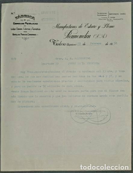 Lettres commerciales: Carta comercial. Ramond&iacute;n S.A. Manufacturas de Esta&ntilde;o y plomo. Guip&uacute;zcoa. Espa&ntilde;a 1950