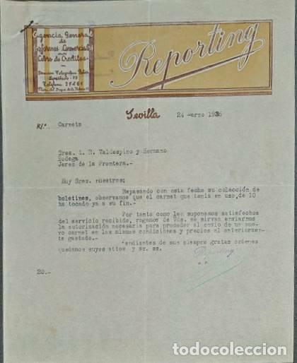 Cartas comerciales: Carta comercial. Reporting. Agencia general de informes comerciales. Sevilla. Espa&ntilde;a 1936