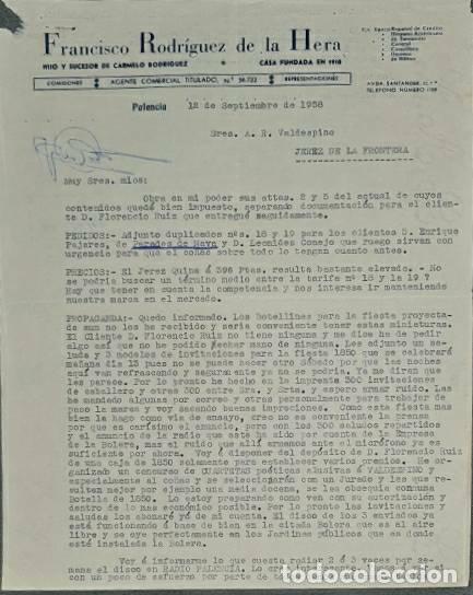 Cartas comerciales: Carta comercial. Franc&iacute;sco Rodr&iacute;guez de la Hera. Hijo y sucesor de Carmelo Rodr&iacute;guez. Palencia 1958