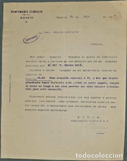 Cartas comerciales: Carta comercial. Perfumer&iacute;a Floralia S.A. Madrid. Espa&ntilde;a 1915