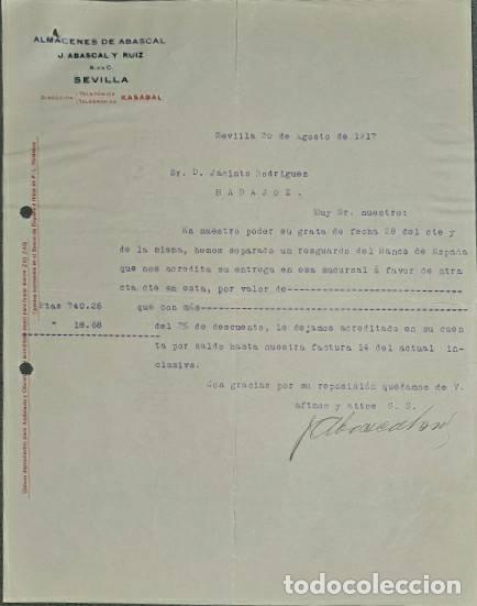 Cartas comerciales: Carta comercial. J. Abascal y Ruiz S. en C. Almacenes Abascal. Sevilla. Espa&ntilde;a 1917