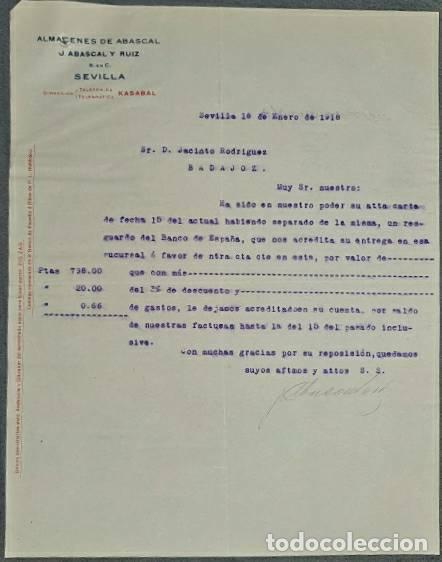 Cartas comerciales: Carta comercial. J. Abascal y Ruiz S. en C. Almacenes Abascal. Sevilla. Espa&ntilde;a 1918