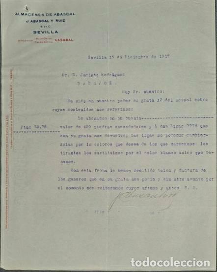 Cartas comerciales: Carta comercial. J. Abascal y Ruiz S. en C. Almacenes Abascal. Sevilla. Espa&ntilde;a 1917