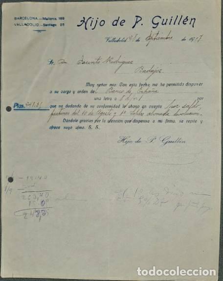 Cartas comerciales: Carta comercial. Hijo de P. Guill&eacute;n. Valladolid. Espa&ntilde;a 1917