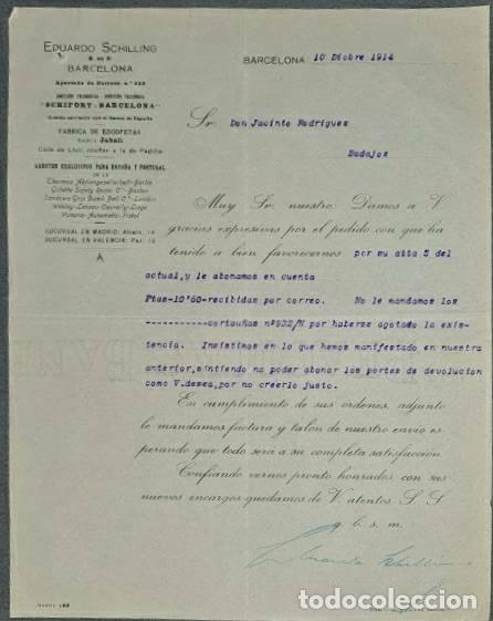 Lettres commerciales: Carta comercial. Eduardo Schilling S. en C. Barcelona. Espa&ntilde;a 1914