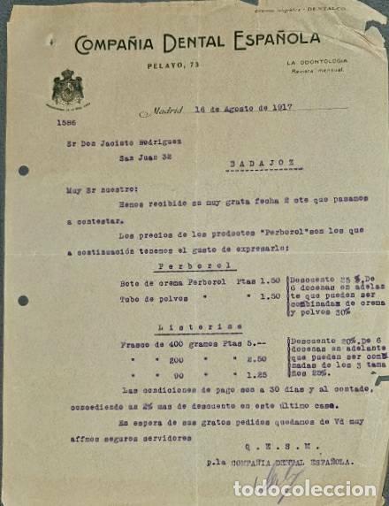 Lettres commerciales: Carta comercial. Compa&ntilde;&iacute;a Dental Espa&ntilde;ola. Madrid. Espa&ntilde;a 1917