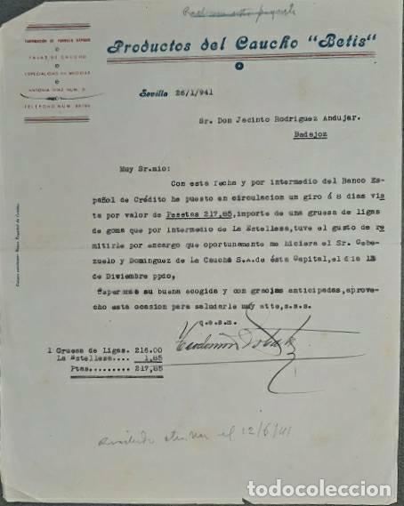 Lettres commerciales: Carta comercial. Productos del Caucho Betis. Fabricaci&oacute;n de parches r&aacute;pidos. Sevilla 1941