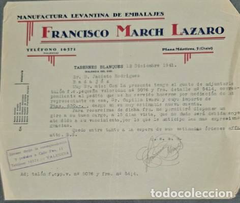Lettres commerciales: Carta comercial. Franc&iacute;sco March Lazaro. Manufactura Levantina de embalajes. Valencia 1941