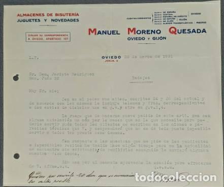 Lettres commerciales: Carta comercial. Manuel Moreno Quesada. Almacenes de bisuteria y quincalla. Madrid. Espa&ntilde;a 1931