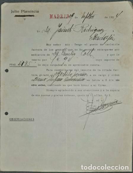 Lettres commerciales: Carta comercial. Julio Plasencia. Madrid. Espa&ntilde;a 1924