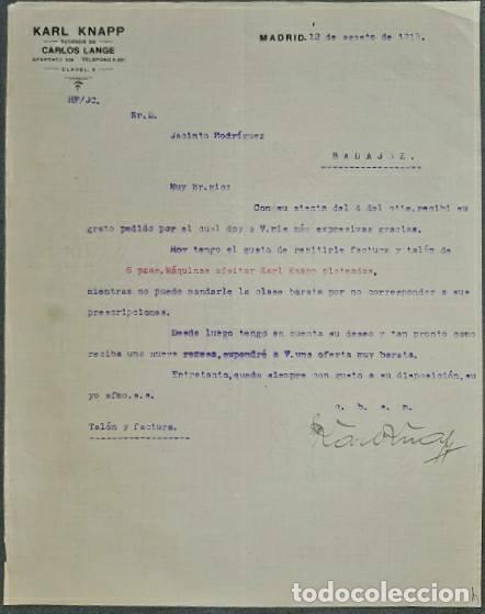 Lettres commerciales: Carta comercial. Karl Knapp. Suc. de Carlos Lange. Madrid. Espa&ntilde;a 1915