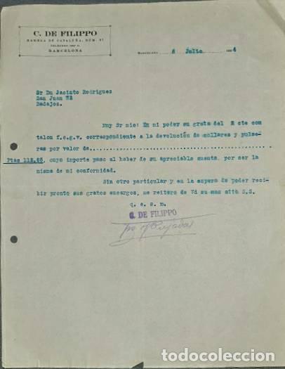 Lettres commerciales: Carta comercial. C. De Filippo. Barcelona. Espa&ntilde;a 1924