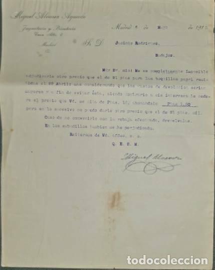 Lettres commerciales: Carta comercial. Miguel Alvarez Aguado. Jugueter&iacute;a y Bisuter&iacute;a. Madrid. Espa&ntilde;a 1915